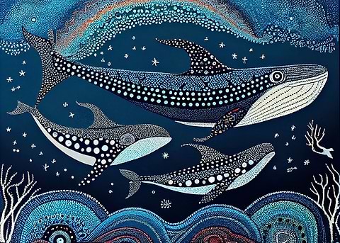 Dreamtime Whales — man cave metal poster