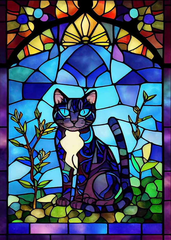 Cat 3 Stained Glass Style