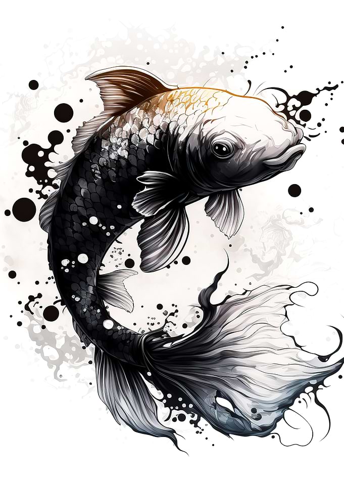 Japan watercolor Koi Fish