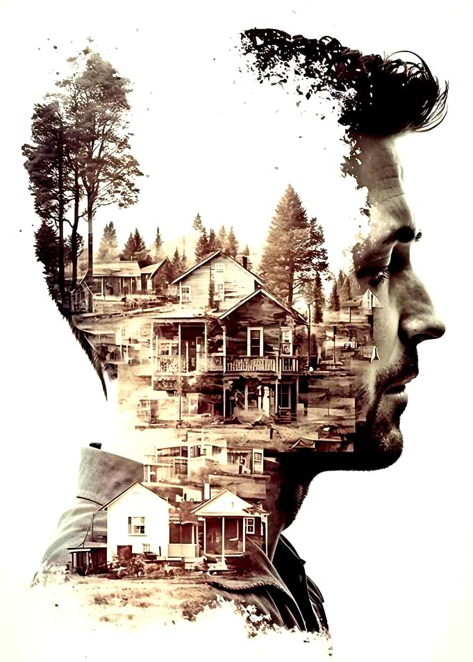 Landscape in man face