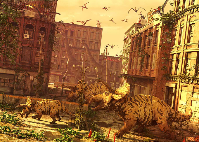Triceratops dinosaur herd