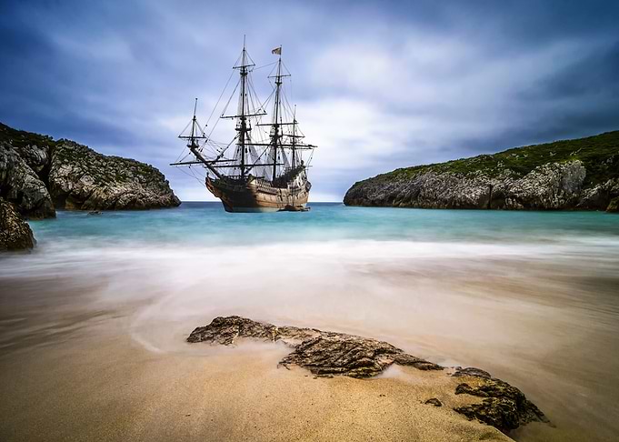 Old sailboat in a bay
