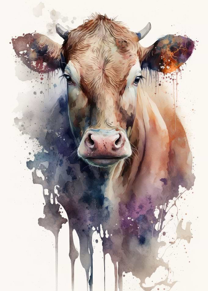 Gentle Cow in Watercolor