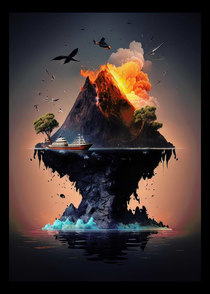 Erupting Volcano on a