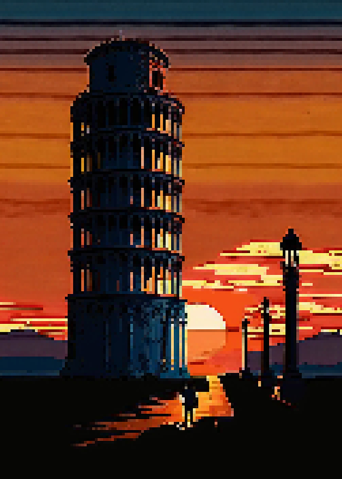 Pixelated Pisa at Sunset