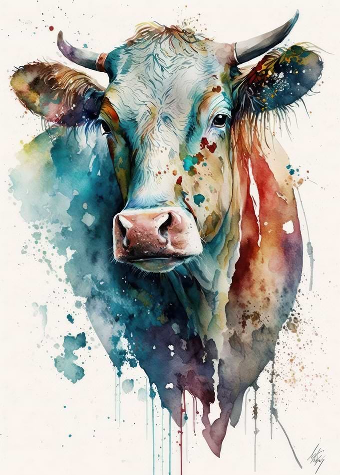 Gentle Cow in Watercolor