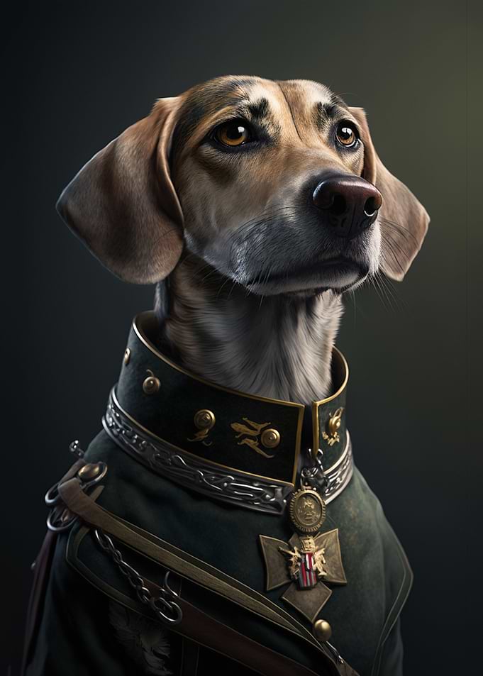 An elegant dog in military