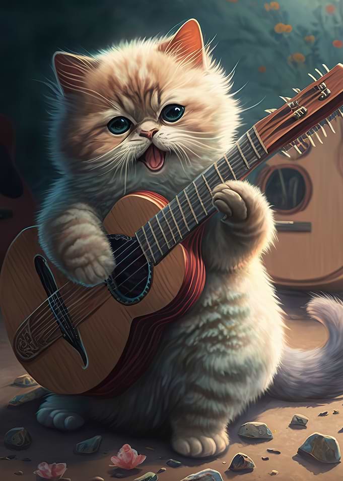 Cat playing guitar
