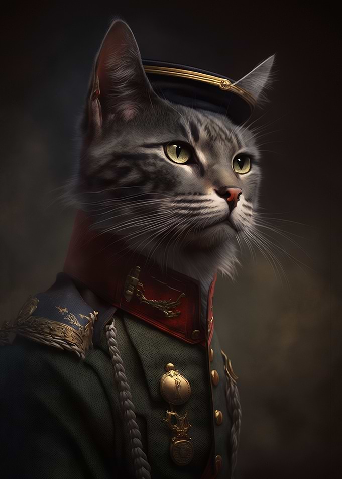 An elegant cat in military