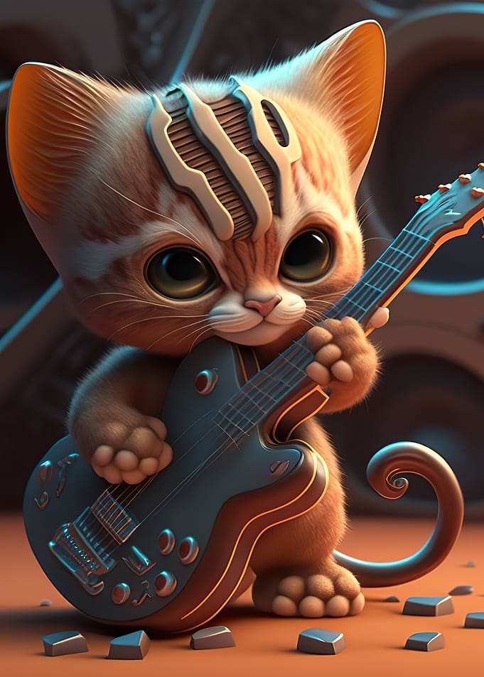 Cat playing guitar