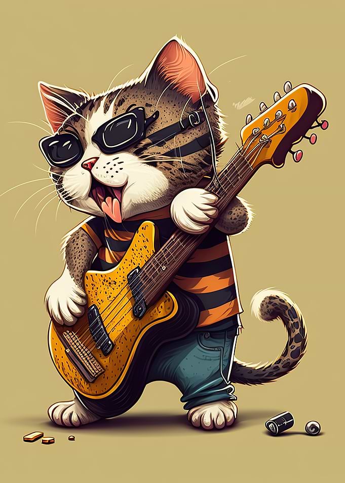 Cat playing guitar