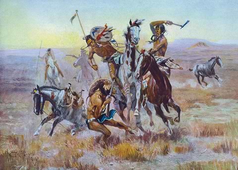 Sioux and Blackfeet Meet — western art metal poster