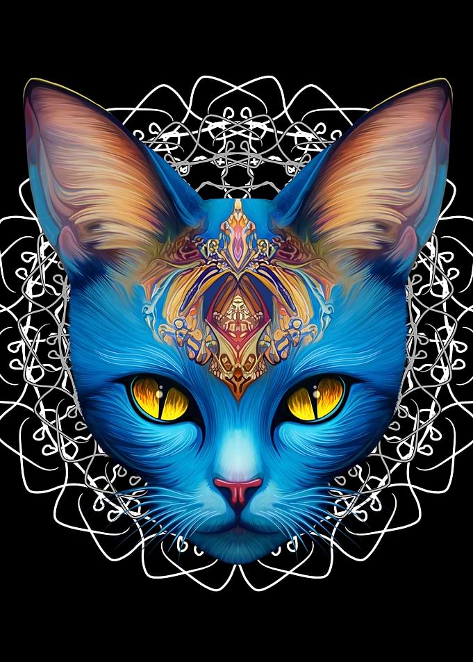 Cat Blue Divinity Mandala