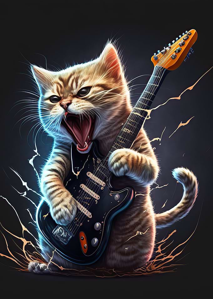 Cat playing guitar