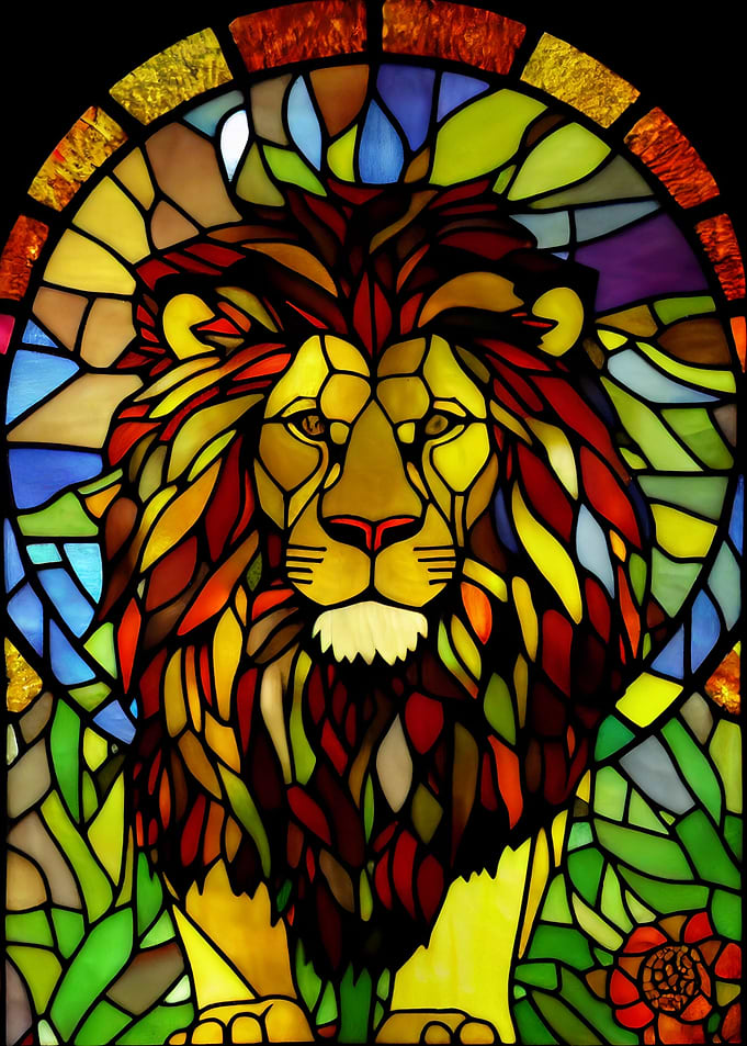 Lion 2 Stained Glass Style