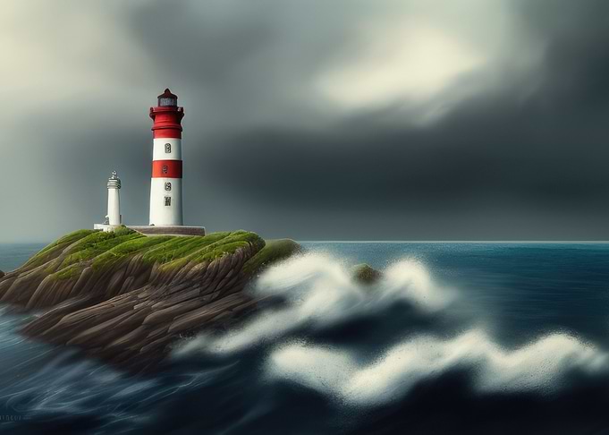 Sea scene with lighthouse
