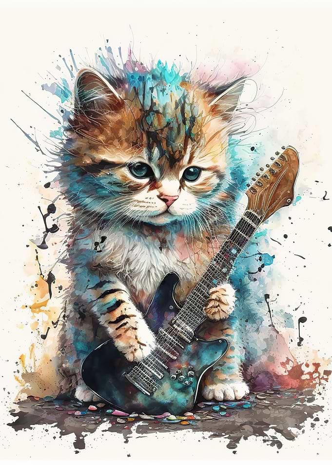 Cat playing guitar