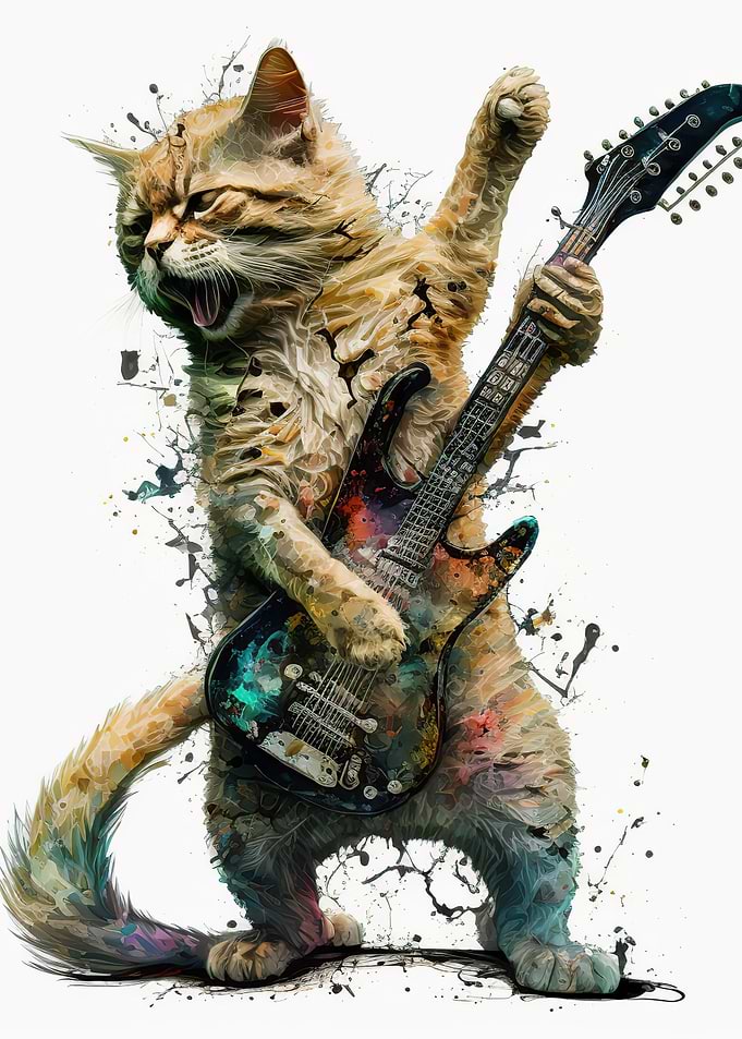 Cat playing guitar