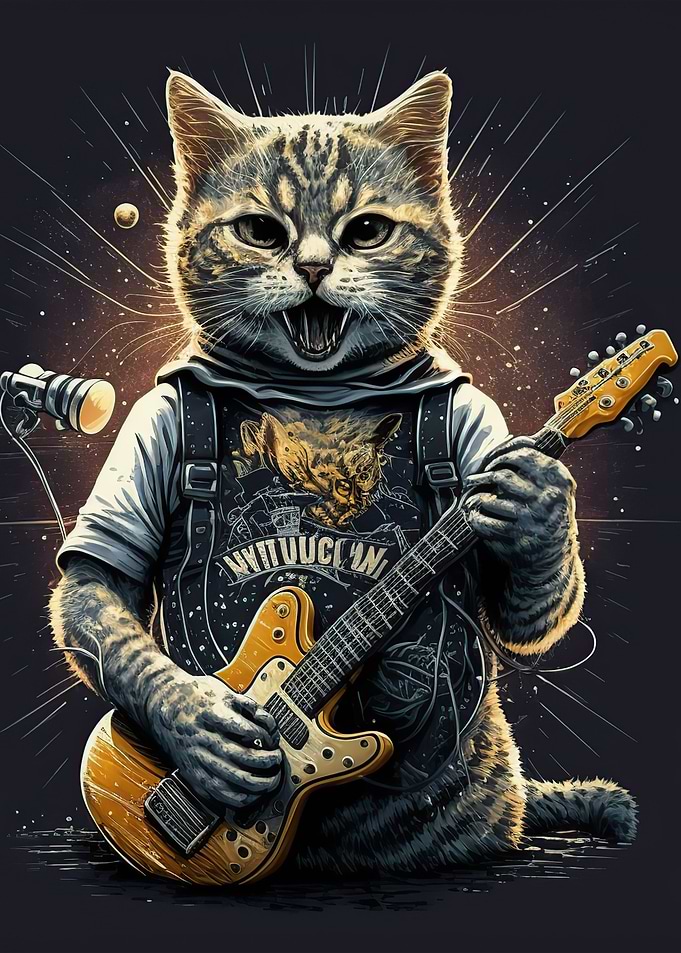 Cat playing guitar