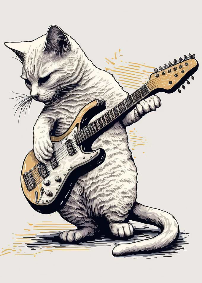 Cat playing guitar