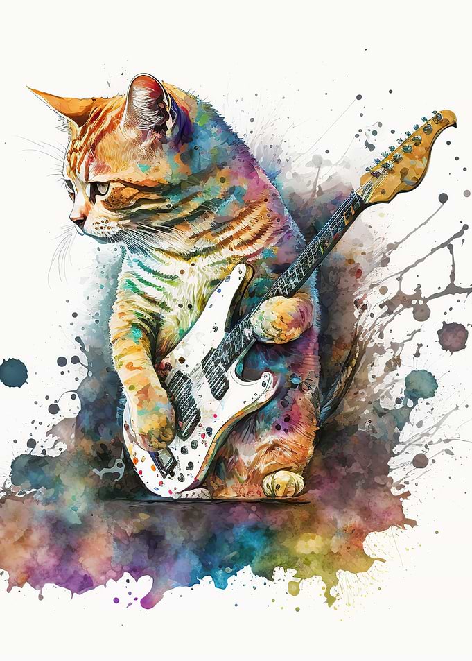 Cat playing guitar