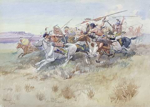 Crees and Blackfeet — western art metal poster