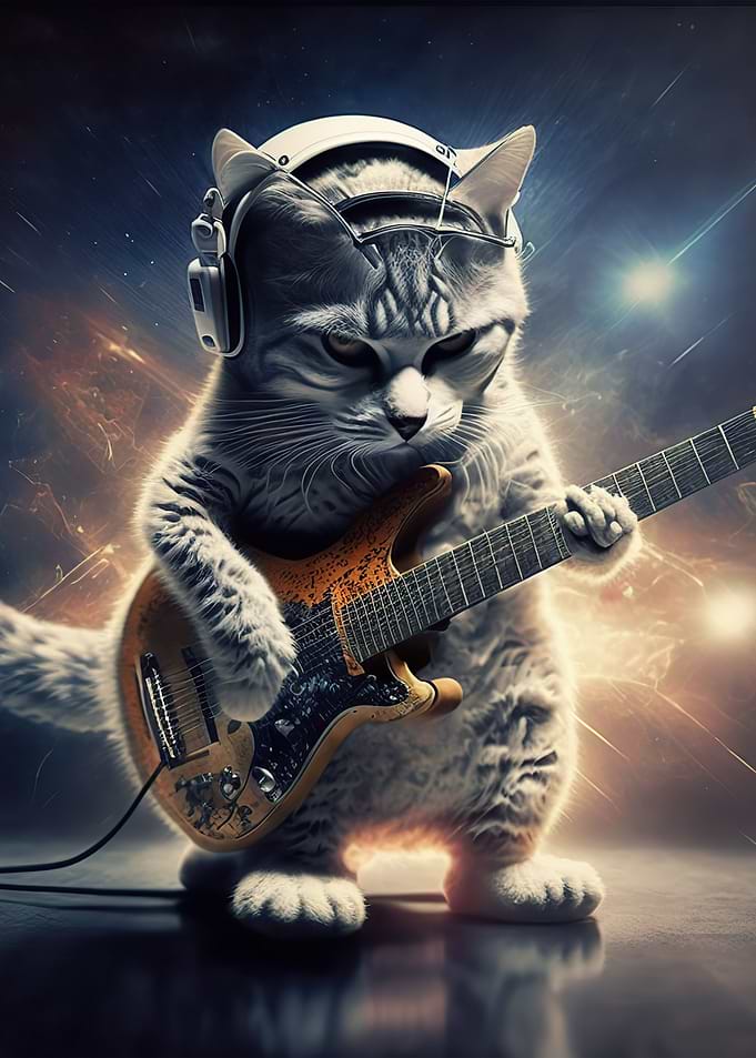 Cat playing guitar
