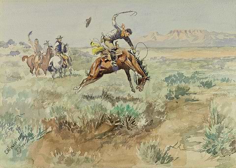Bronco Busting — western art metal poster