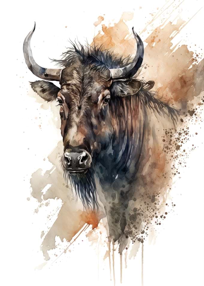 Wildebeest in watercolor