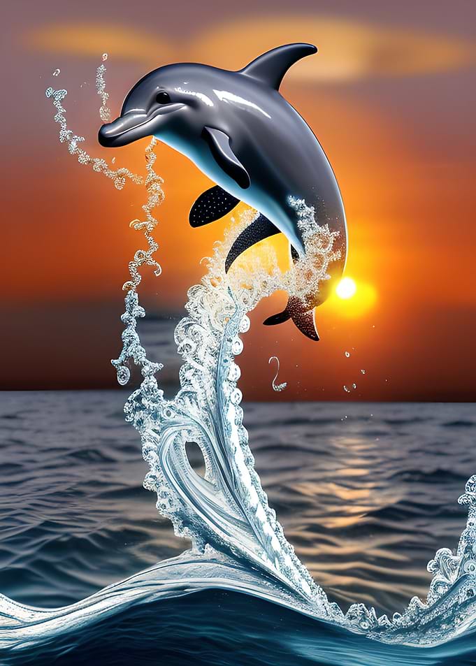 Dolphin Fish by Sunset Sea