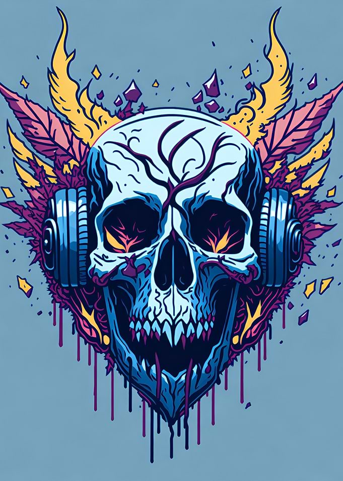 Skull in headphones
