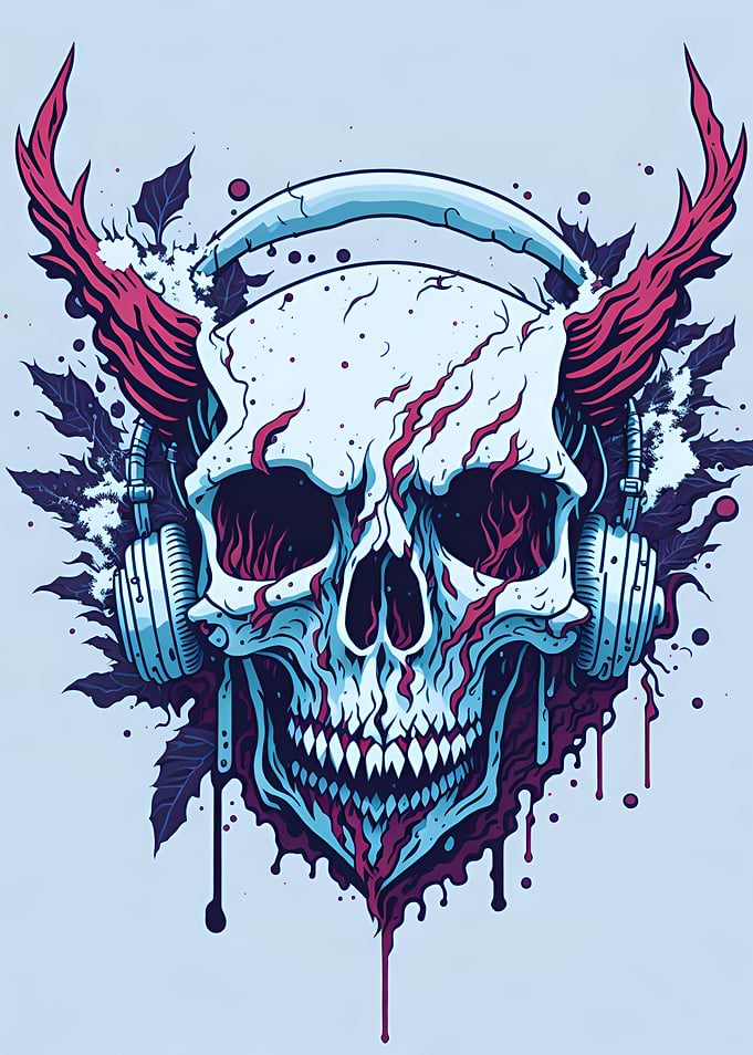 Skull in headphones