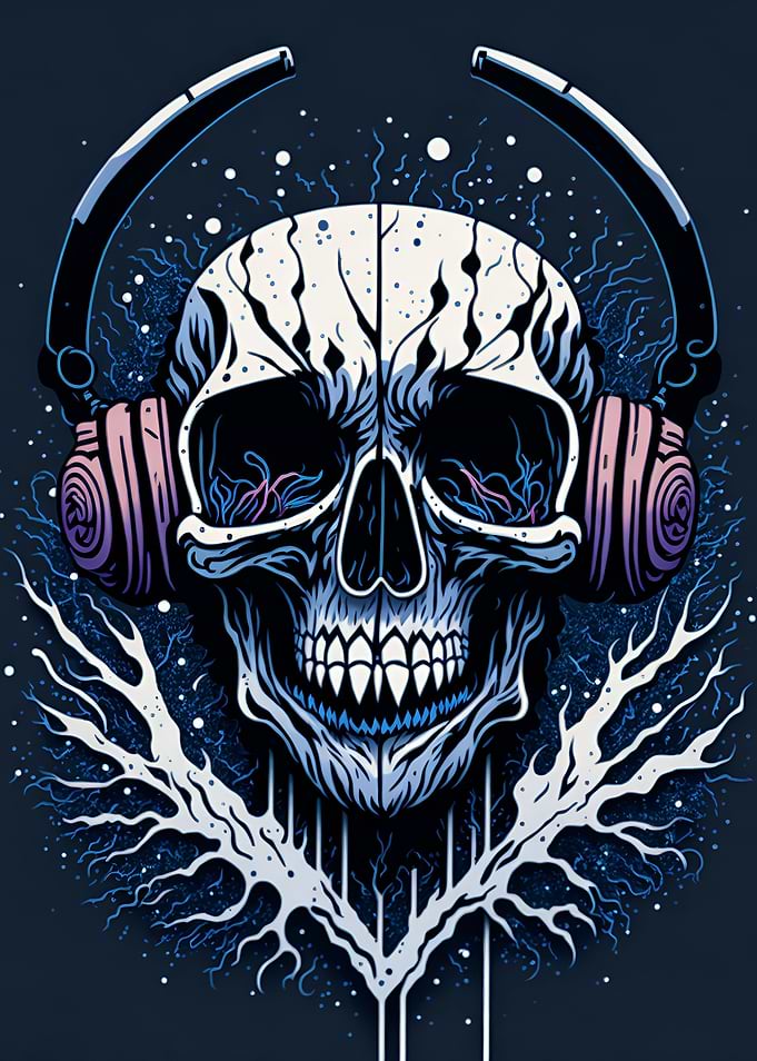 Skull in headphones