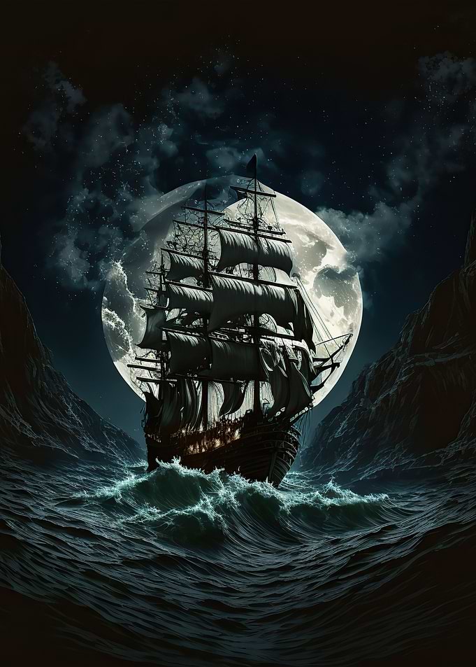 boat moon night
