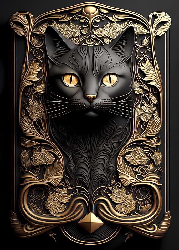 Black Cat Golden Art Deco