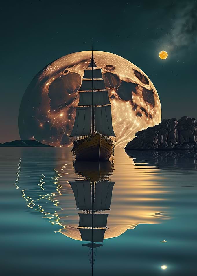 boat moon night