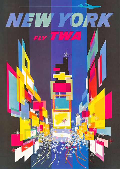 Fly TWA New York — vintage poster restored on metal