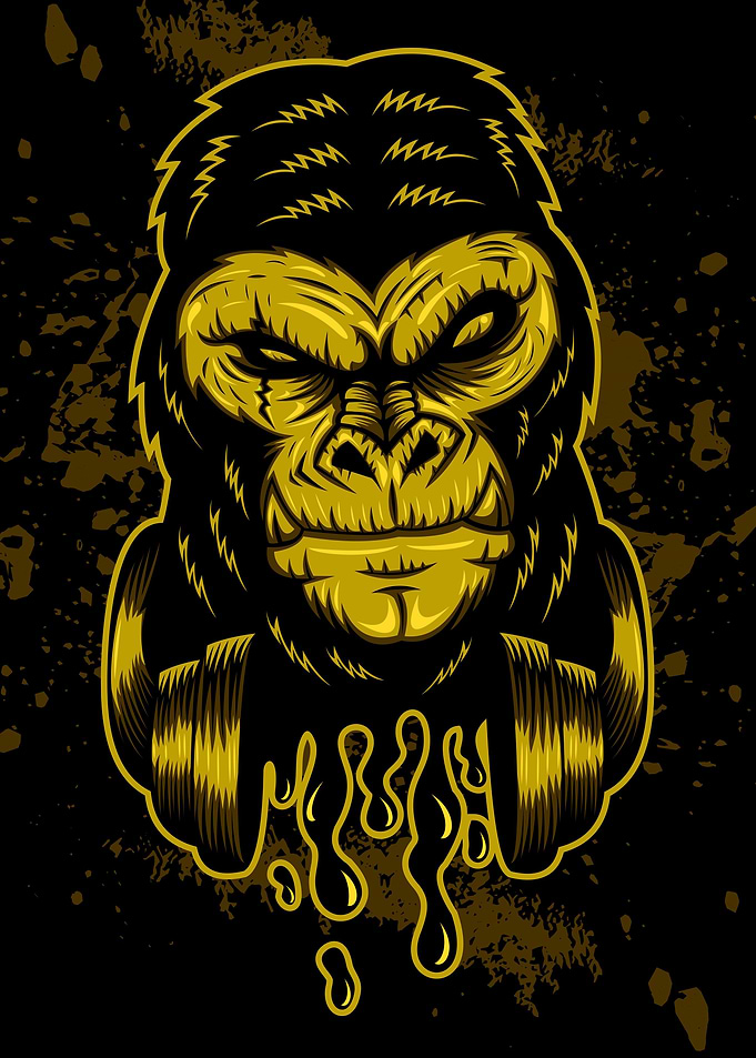 Gorilla wearing headphone