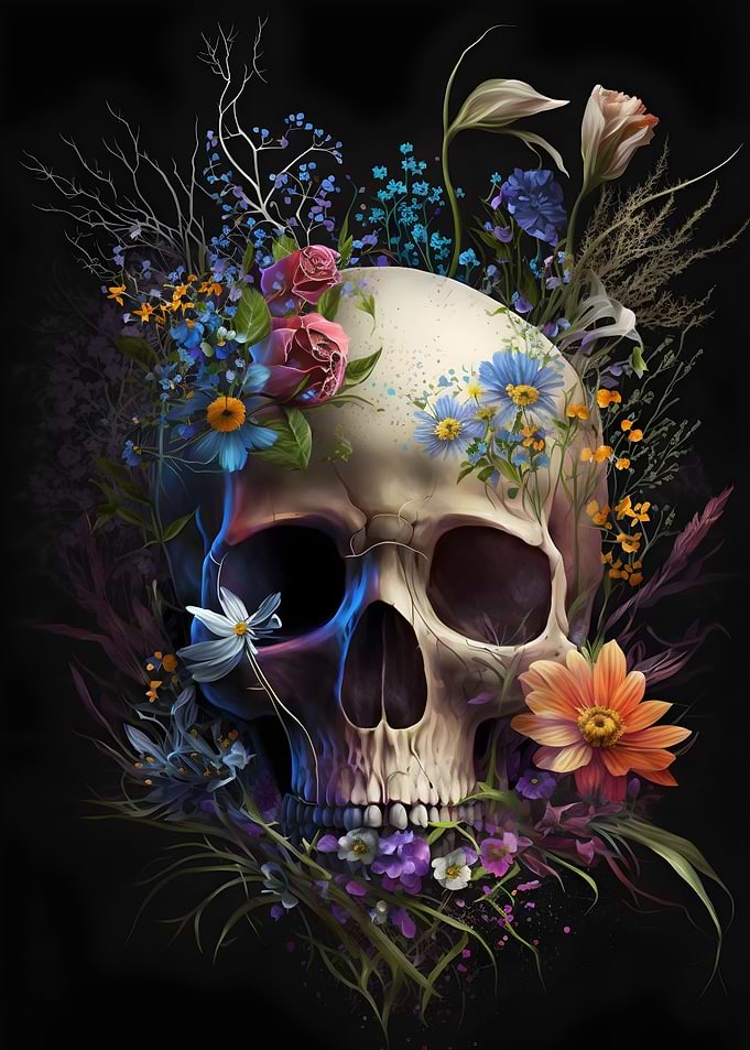 Skull and Flowers