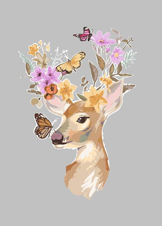 Deer and colorful flower