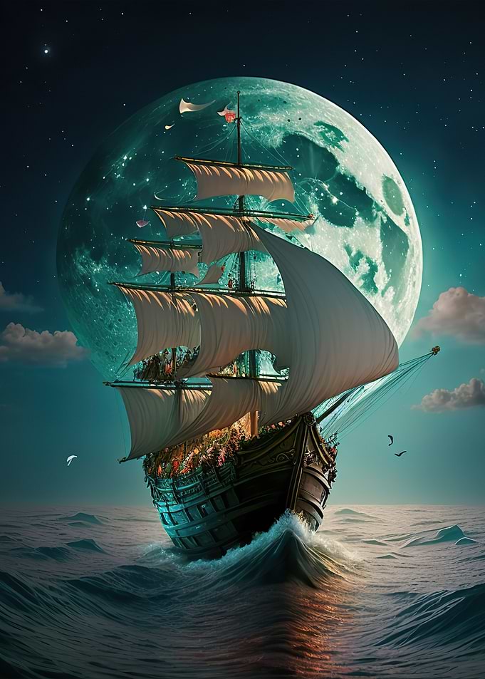 boat moon night