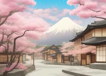 Japanese town with trees