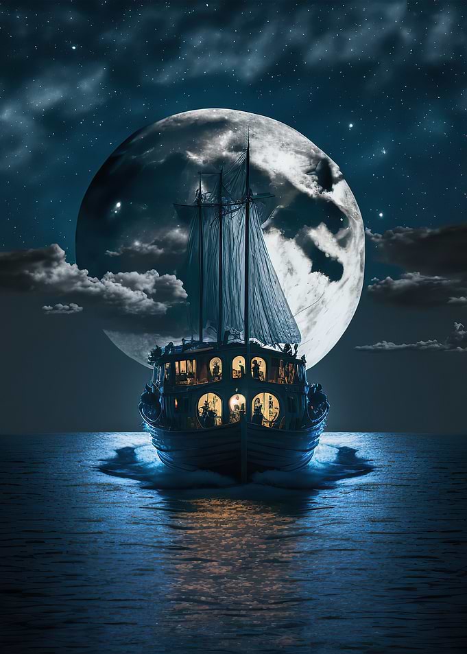 boat moon night