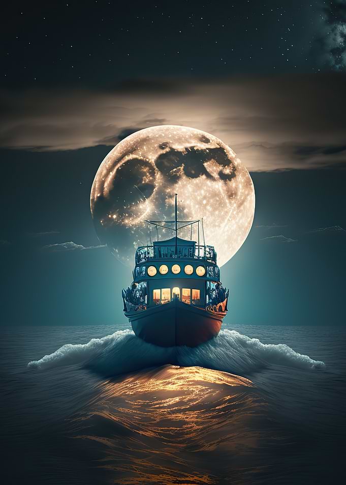 boat moon night