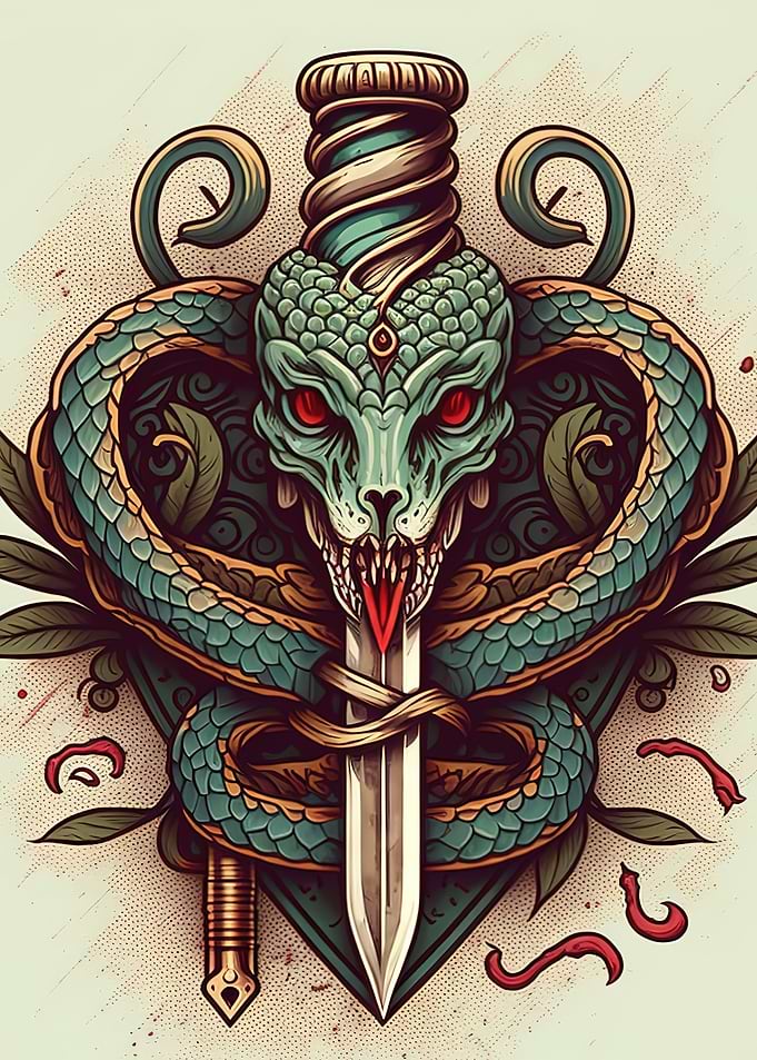 Snake with sword and skull