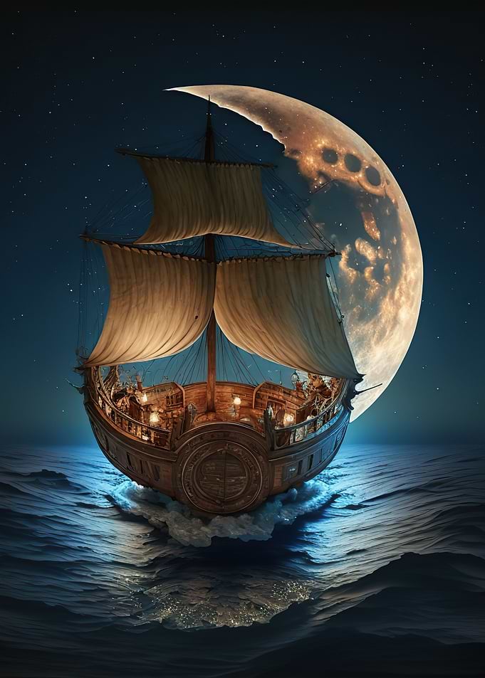 boat moon night