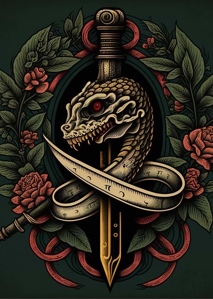 Snake with sword and skull
