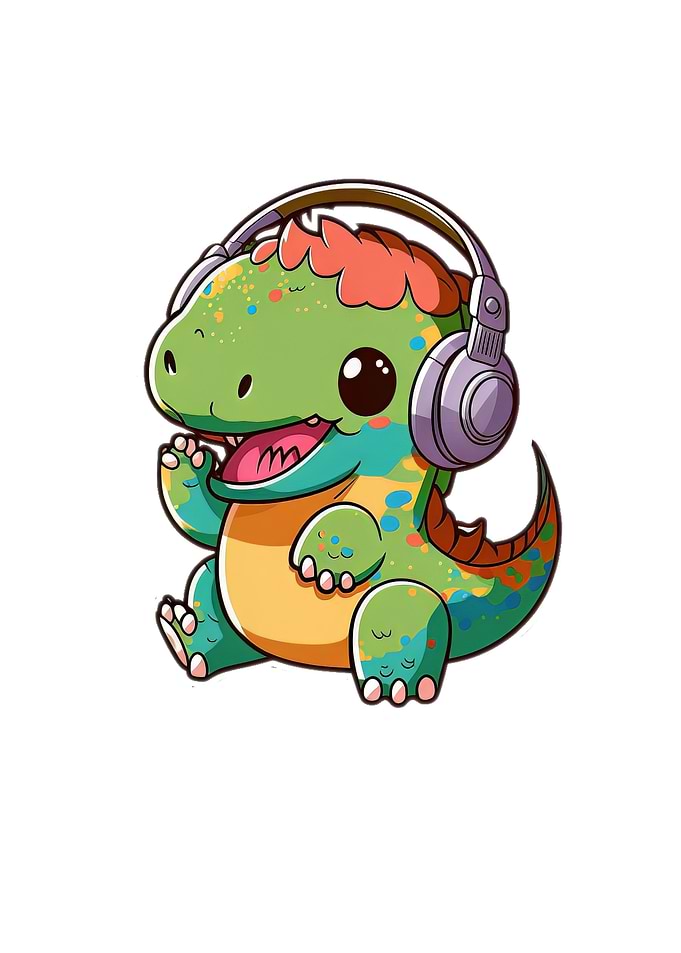 Dino with Headphones