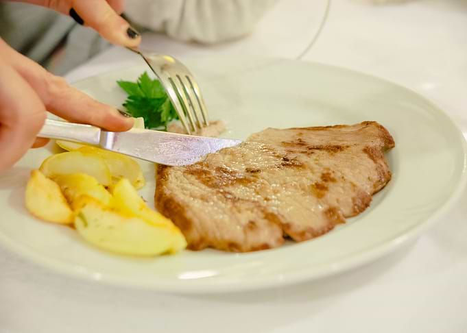 Dish meat potatoes cut