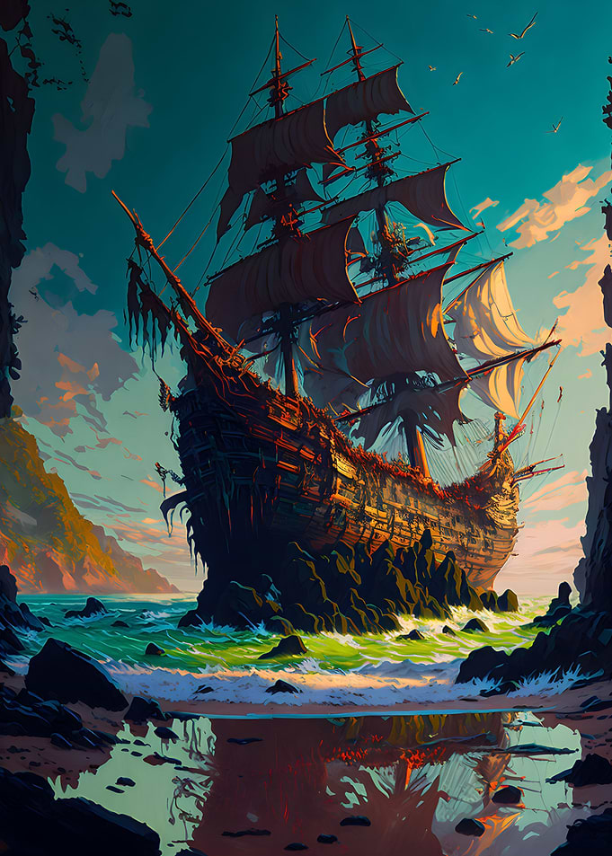 Fantasy Pirate Ship Flag